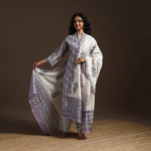 Purple - chanderi silk sanganeri suit set with dupatta