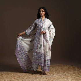 Purple - chanderi silk sanganeri suit set with dupatta