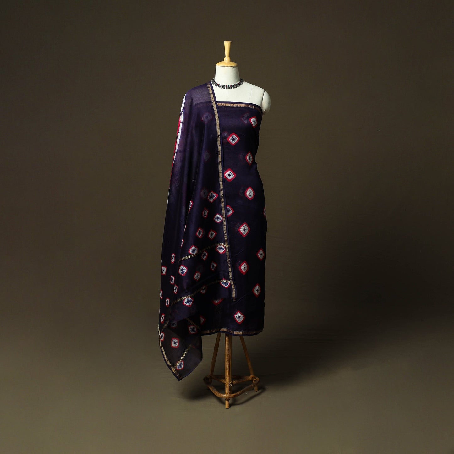 Chanderi silk shibori tie-dye 3pc unstitched dress material