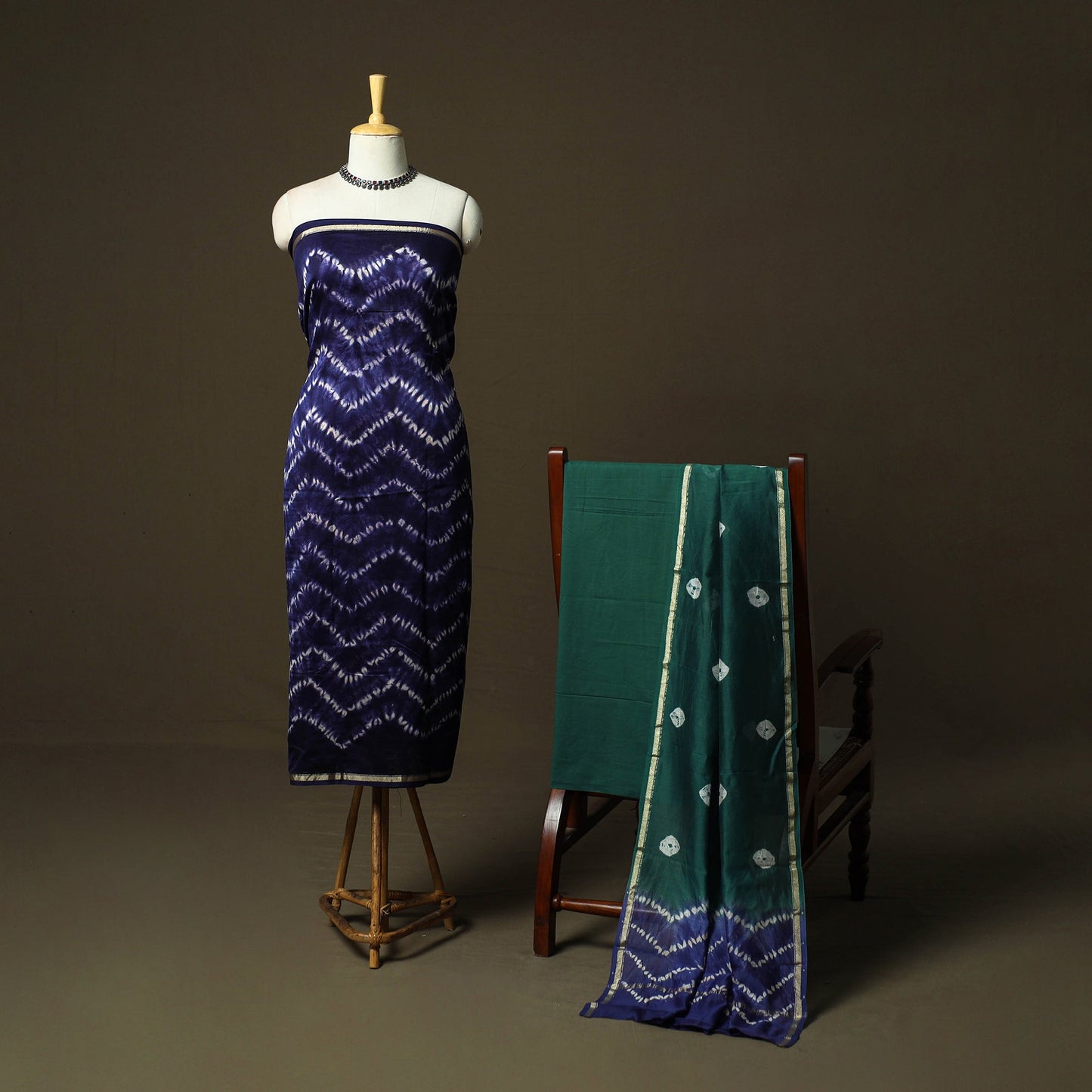 Chanderi silk shibori tie-dye 3pc unstitched dress material