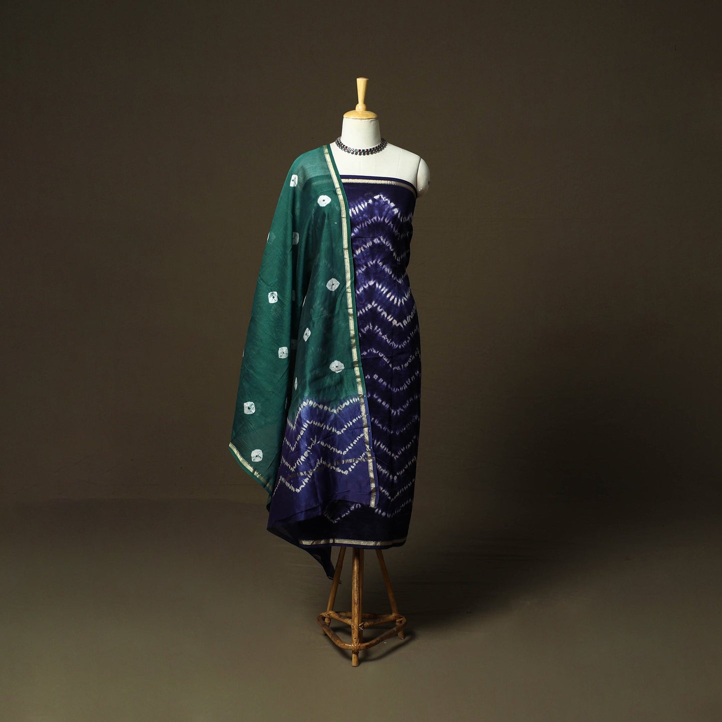 Chanderi silk shibori tie-dye 3pc unstitched dress material