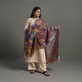 Purple Chanderi Silk Srikalahasti Handpainted Pen Kalamkari Dupatta