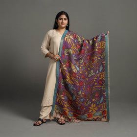 Purple Chanderi Silk Srikalahasti Handpainted Pen Kalamkari Dupatta