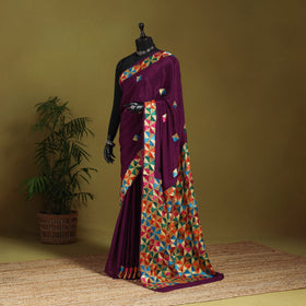 Purple - chinon silk hand embroidery phulkari saree 17