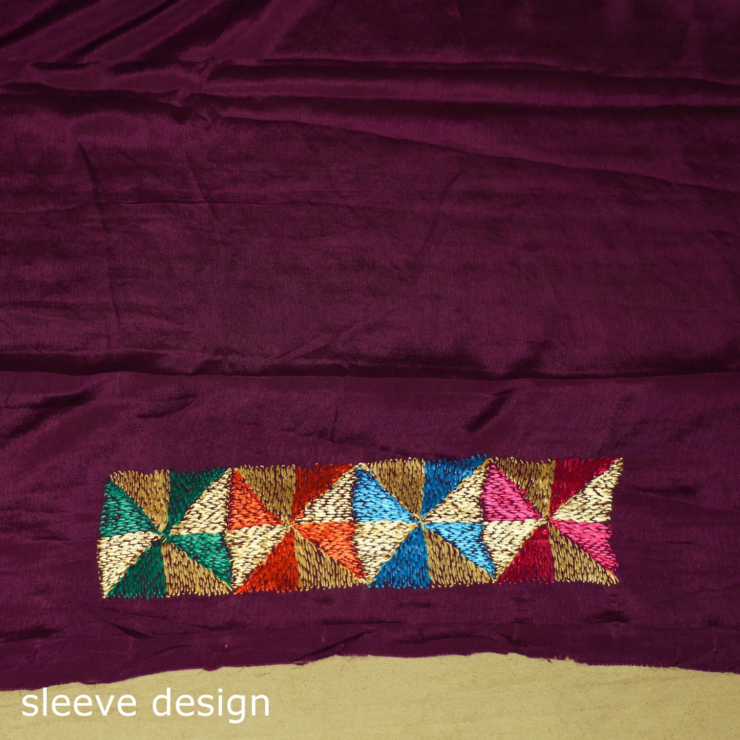 Purple - chinon silk hand embroidery phulkari saree 17