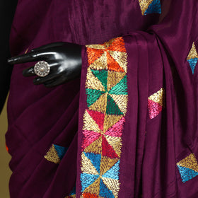 Purple - chinon silk hand embroidery phulkari saree 17