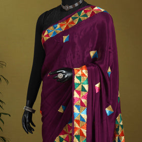 Purple - chinon silk hand embroidery phulkari saree 17