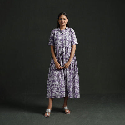 Collared neck buttoned down flared cotton hand block batik