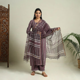 Buy Cotton Purple Batik Print Kurta Set