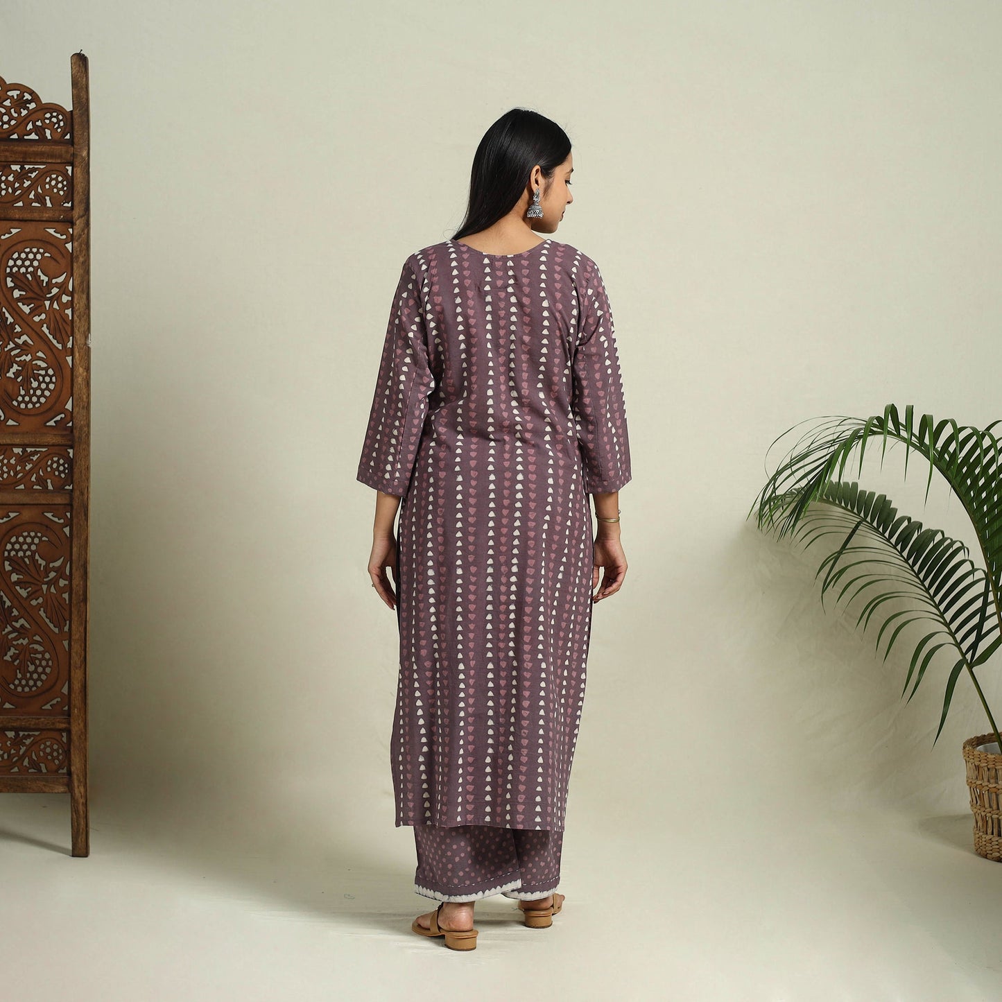 Buy Cotton Purple Batik Print Kurta Set