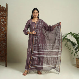 Buy Cotton Purple Batik Print Kurta Set