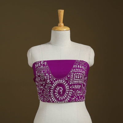 Purple Cotton Bengal Kantha Stitch Blouse Piece 