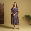 Purple Cotton Button Down Hand Batik Print Dress