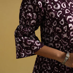 Purple Cotton Button Down Hand Batik Print Dress