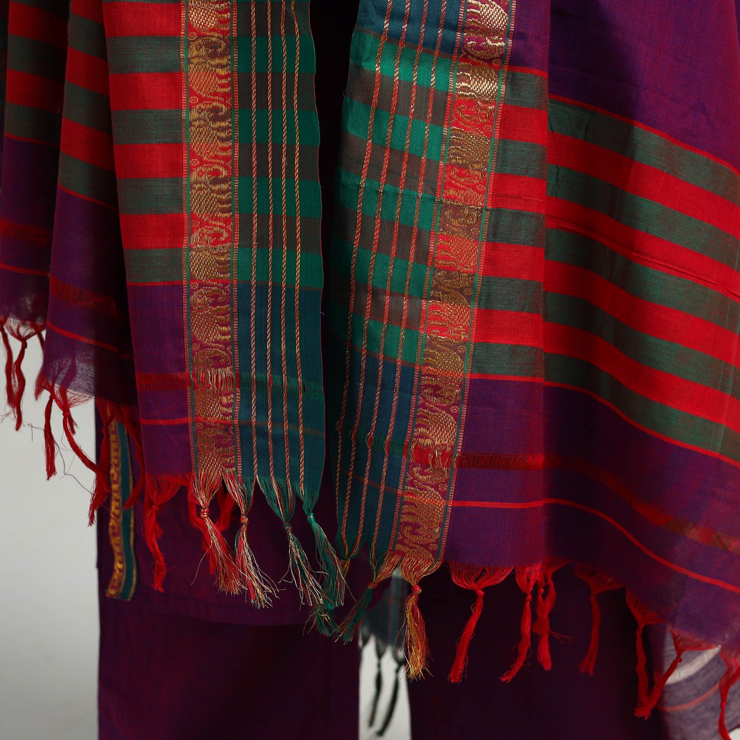 Buy Purple Cotton Dharwad Kurta Set with Palazzo & Dupatta