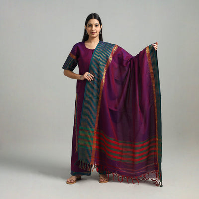 Buy Purple Cotton Dharwad Kurta Set with Palazzo & Dupatta
