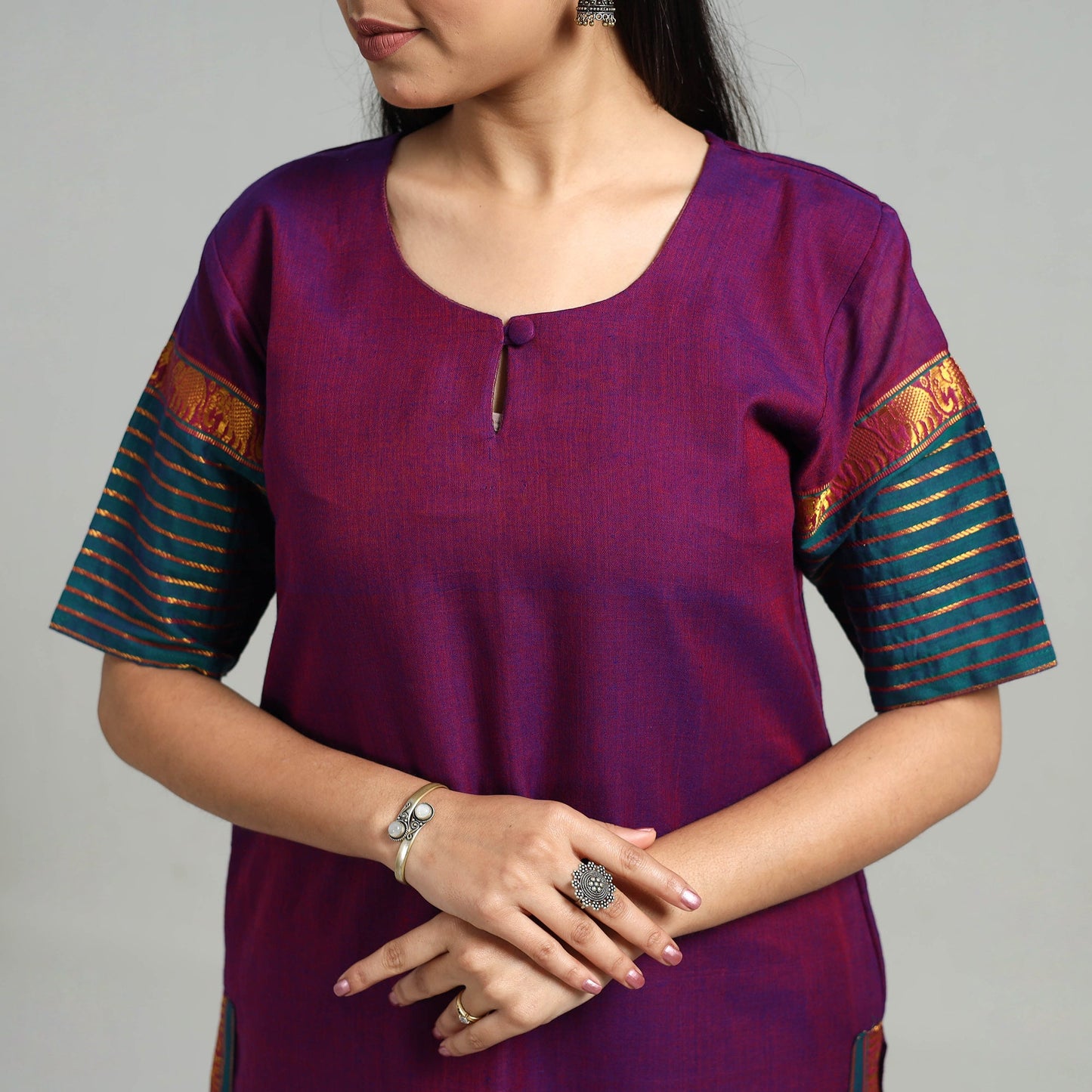 Buy Purple Cotton Dharwad Kurta Set with Palazzo & Dupatta
