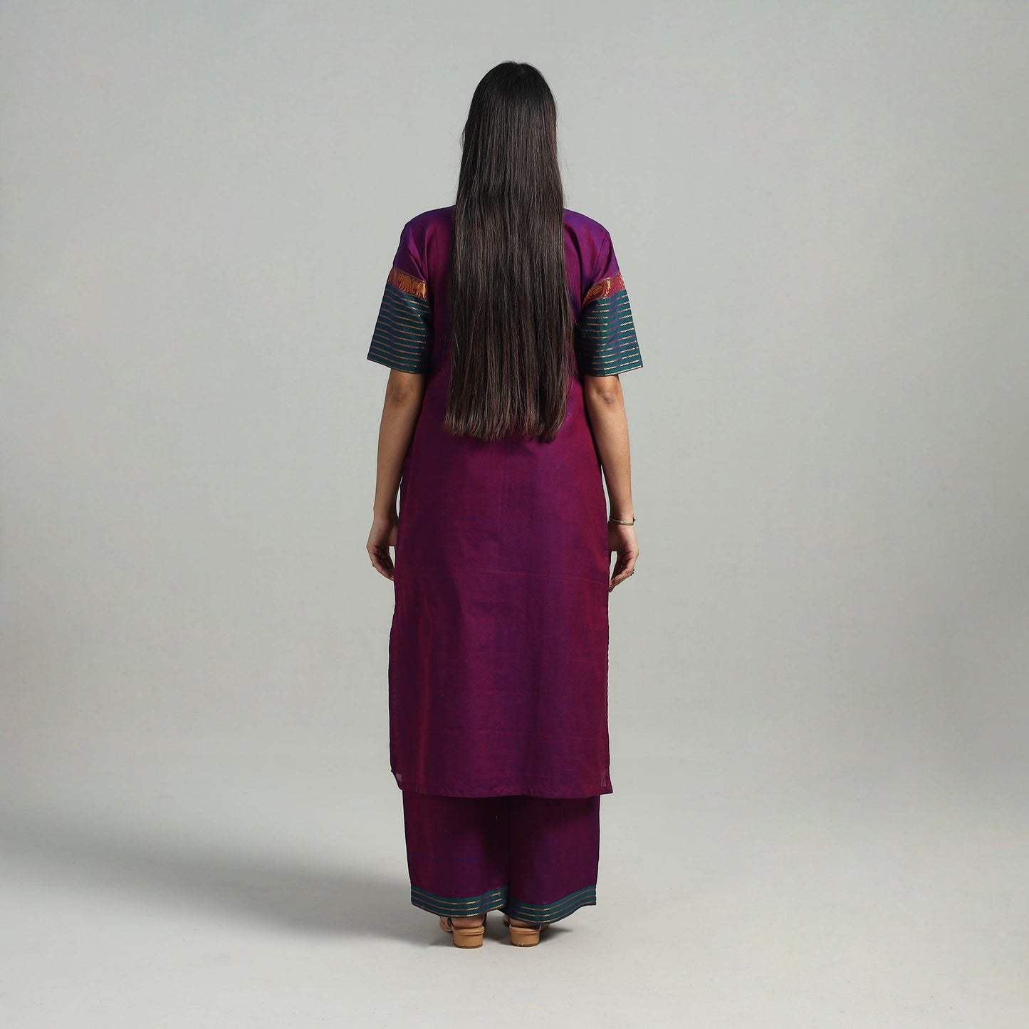 Buy Purple Cotton Dharwad Kurta Set with Palazzo & Dupatta