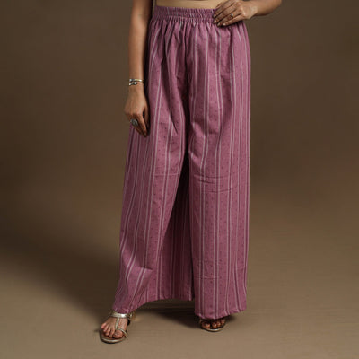 Buy Cotton Purple Flared Jacquard Palazzo