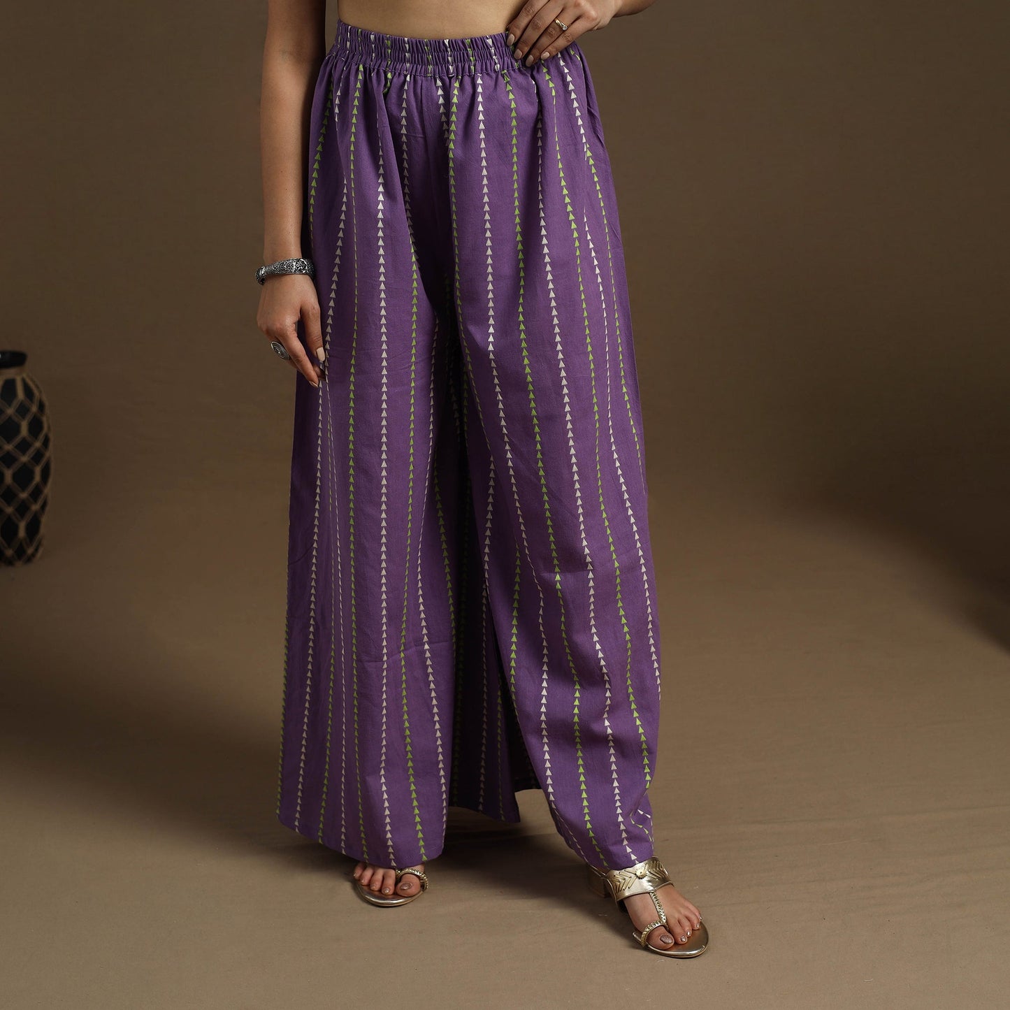  Cotton Purple Flared Jacquard Palazzo