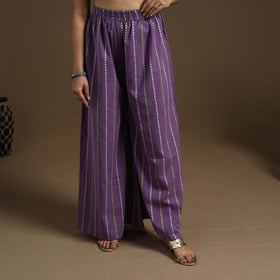  Cotton Purple Flared Jacquard Palazzo