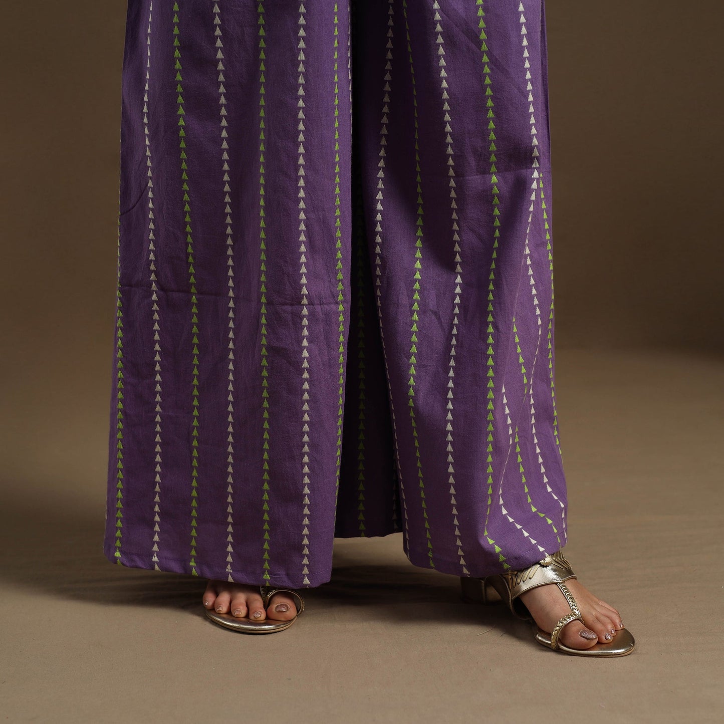  Cotton Purple Flared Jacquard Palazzo