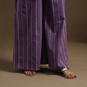  Cotton Purple Flared Jacquard Palazzo