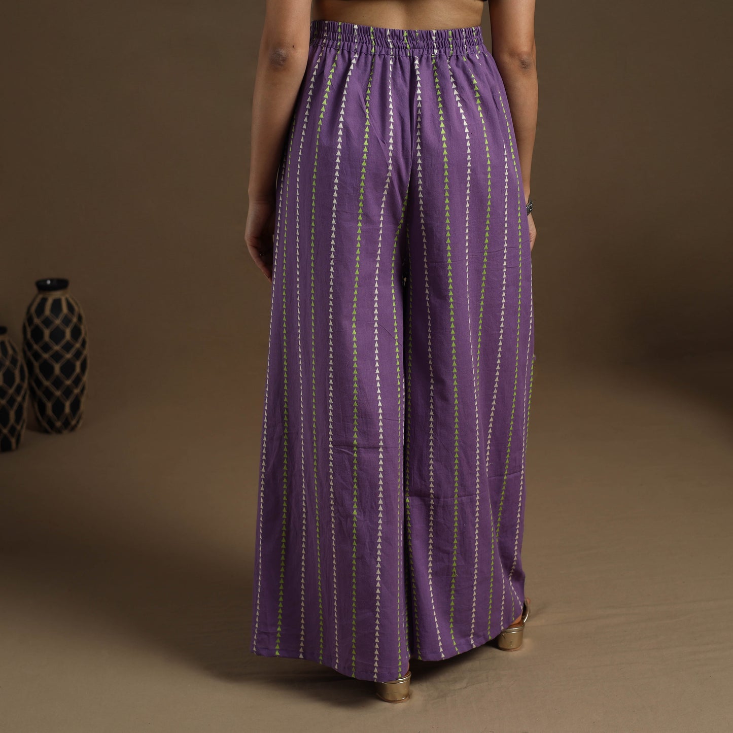  Cotton Purple Flared Jacquard Palazzo