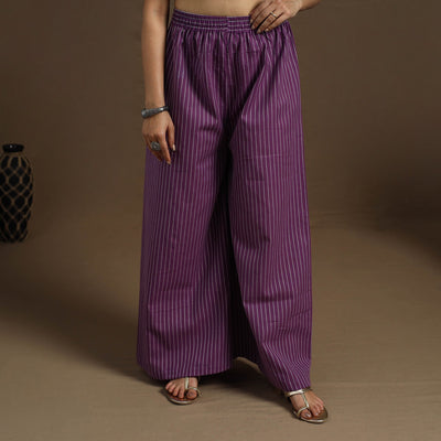  Cotton Purple Flared Jacquard Palazzo