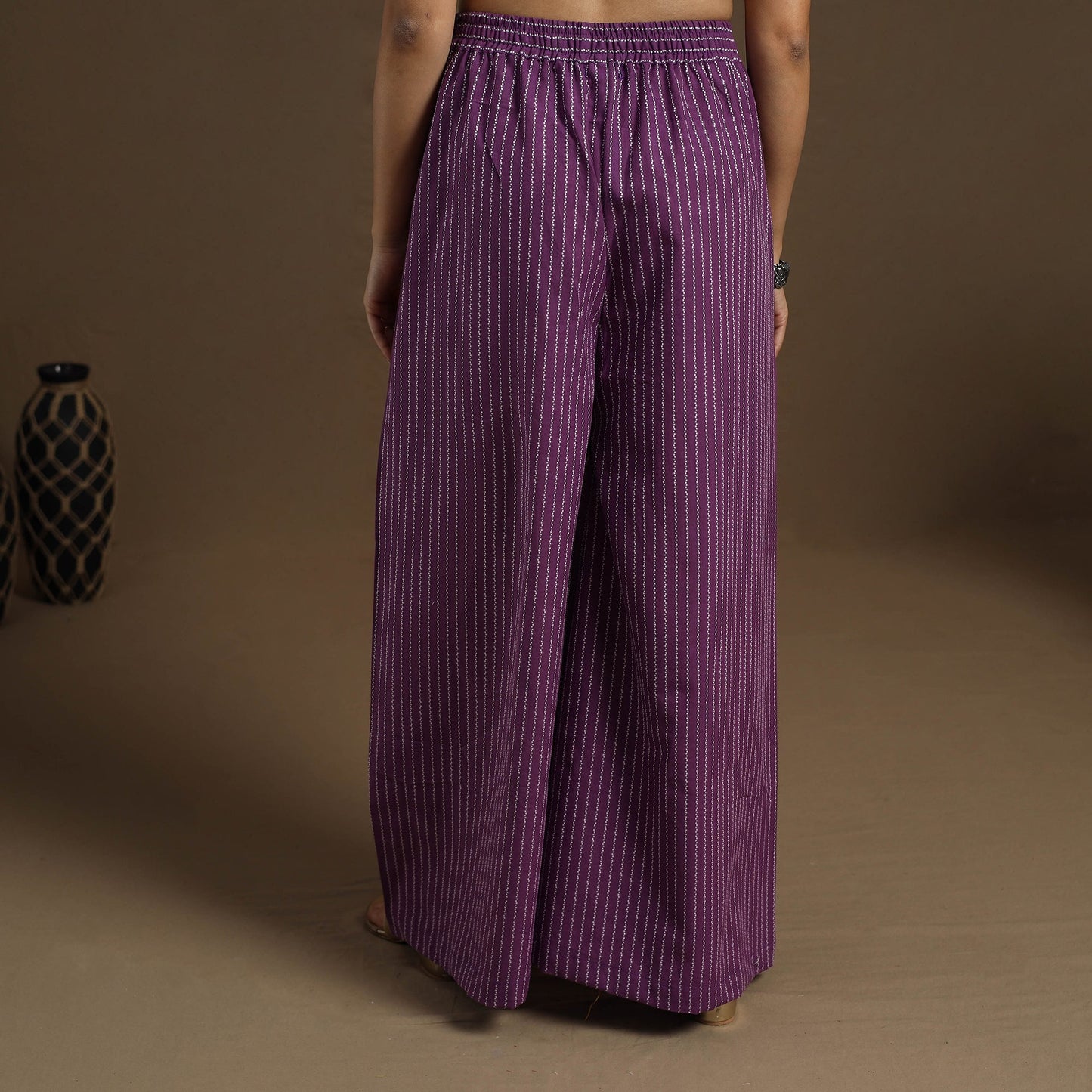  Cotton Purple Flared Jacquard Palazzo