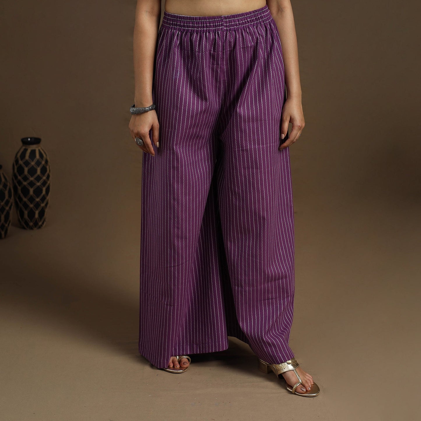  Cotton Purple Flared Jacquard Palazzo