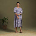 Purple Block Print Cotton Flared Sanganeri Dress