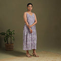 Purple Block Print Cotton Flared Sanganeri Dress