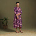 Purple Block Print Cotton Flared Sanganeri Dress