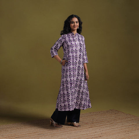 Cotton hand batik a-line kurta for women 12 - handcrafted