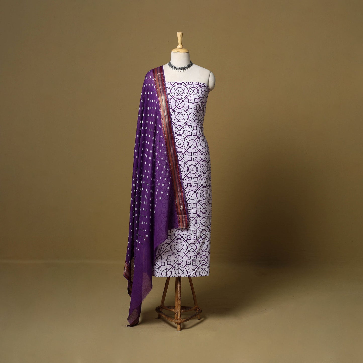 Pink - cotton hand kutch batik 3pc unstitched dress