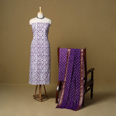 Pink - cotton hand kutch batik 3pc unstitched dress