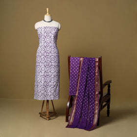 Pink - cotton hand kutch batik 3pc unstitched dress