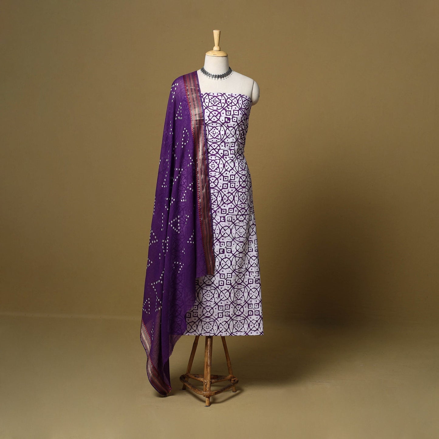 Pink - cotton hand kutch batik 3pc unstitched dress