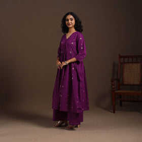 Purple - cotton jacquard kurta set (set of 2) 12