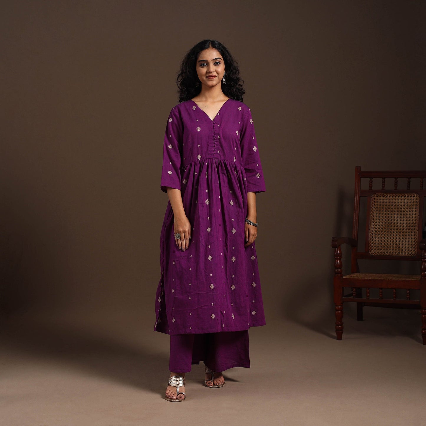 Purple - cotton jacquard kurta set (set of 2) 12