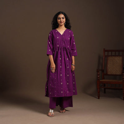 Purple - cotton jacquard kurta set (set of 2) 12