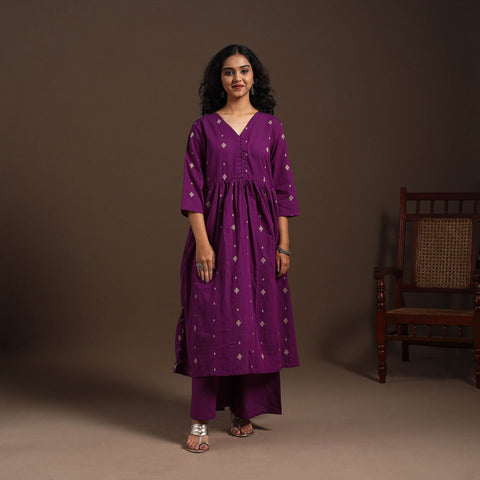 Purple - cotton jacquard kurta set (set of 2) 12