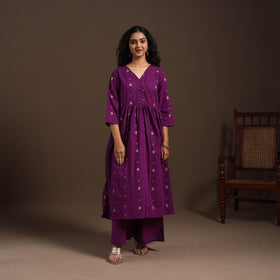 Purple - cotton jacquard kurta set (set of 2) 12