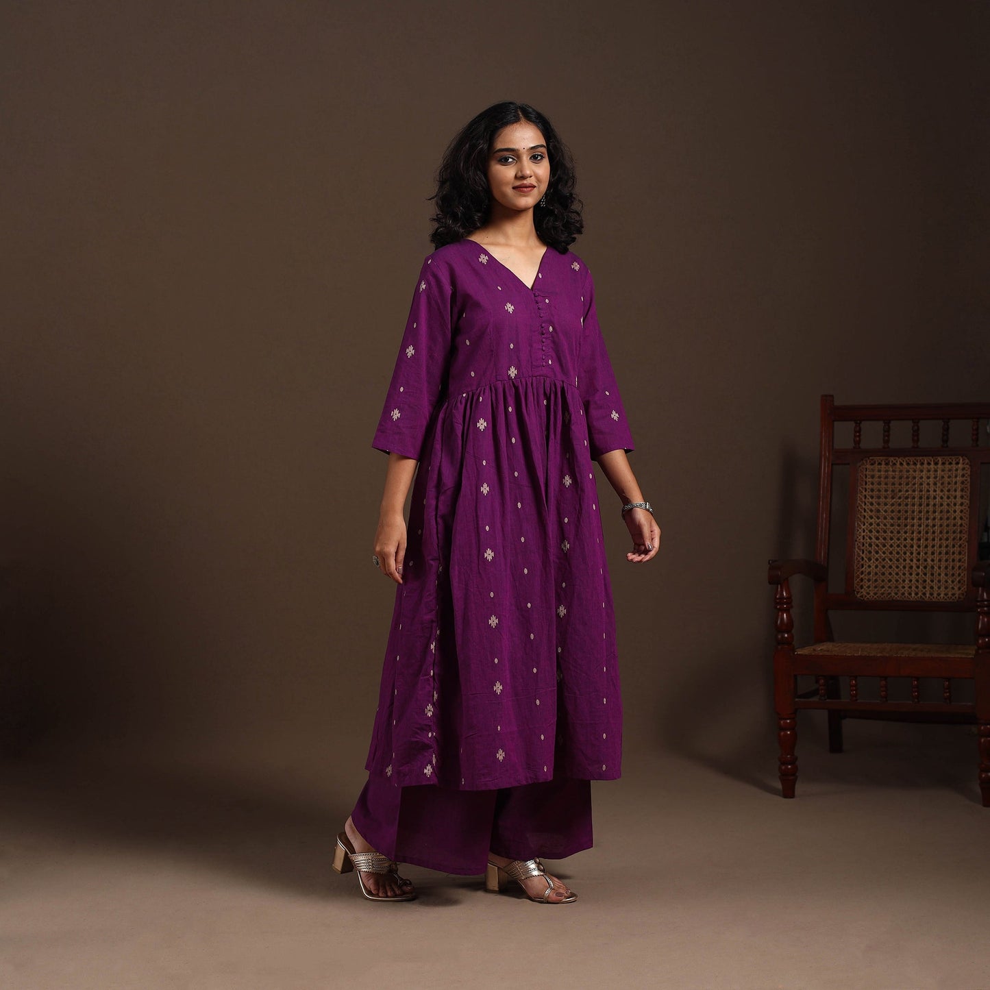 Purple - cotton jacquard kurta set (set of 2) 12