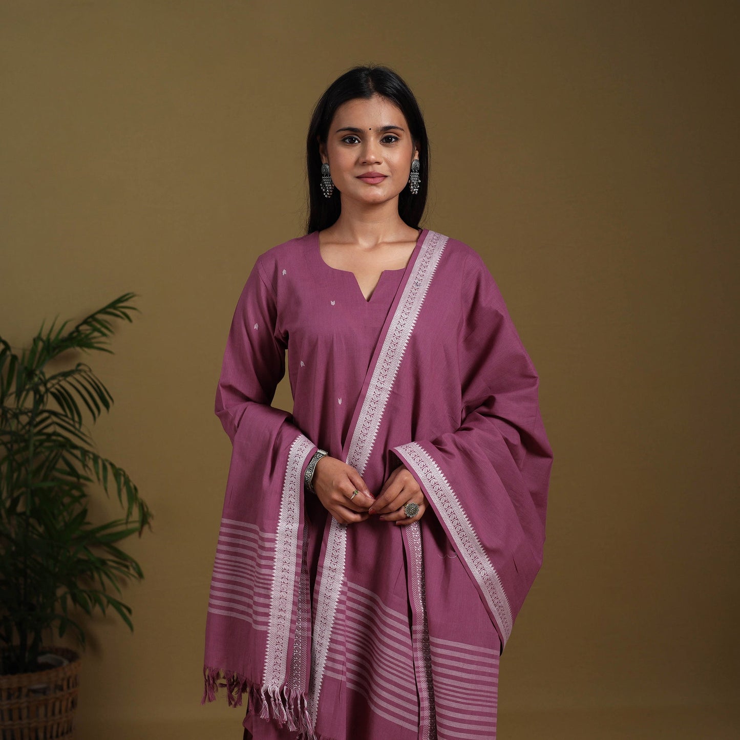 Purple - cotton jacquard kurta set (set of 3) 02