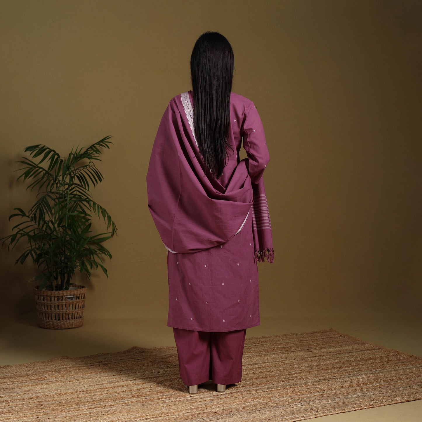 Purple - cotton jacquard kurta set (set of 3) 02