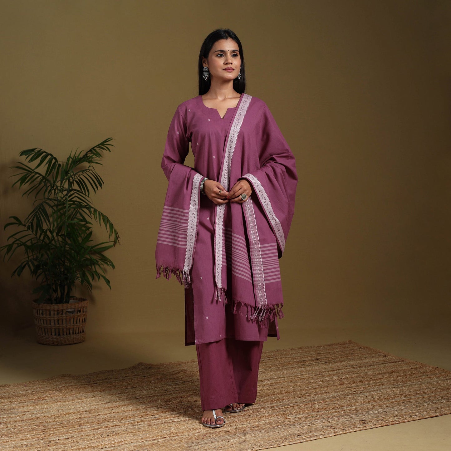 Purple - cotton jacquard kurta set (set of 3) 02