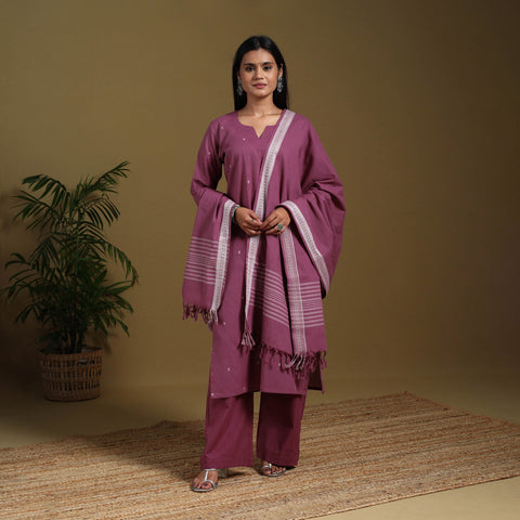 Purple - cotton jacquard kurta set (set of 3) 02