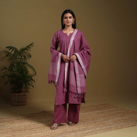 Purple - cotton jacquard kurta set (set of 3) 02